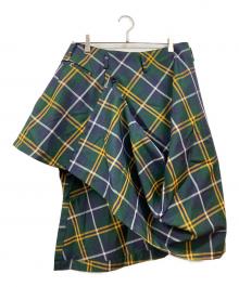 COMME des GARCONS HOMME PLUS（コムデギャルソンオムプリュス）の古着「アシメチェックスカート」｜グリーン