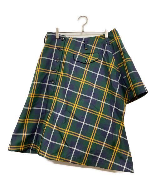 COMME des GARCONS HOMME PLUS（コムデギャルソンオムプリュス）COMME des GARCONS HOMME PLUS (コムデギャルソンオムプリュス) アシメチェックスカート グリーン サイズ:XSの古着・服飾アイテム