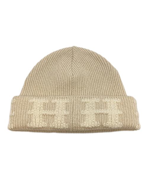 HERMES（エルメス）HERMES (エルメス) カシミヤ混Hロゴニットキャップ　マルジェラ期 アイボリーの古着・服飾アイテム