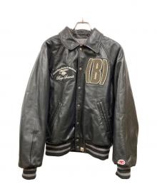 A BATHING APE（アベイシングエイプ）の古着「B)APE LEATHER VARSITY JACKET」｜ブラック