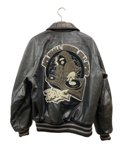 A BATHING APE（アベイシングエイプ）A BATHING APE (アベイシングエイプ) B)APE LEATHER VARSITY JACKET ブラック サイズ:Mの古着・服飾アイテム