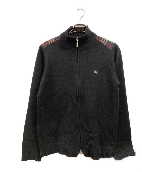 BURBERRY BLACK LABEL（バーバリーブラックレーベル）BURBERRY BLACK LABEL (バーバリーブラックレーベル) チェック柄切替ドライバーズニット ブラック サイズ:Lの古着・服飾アイテム