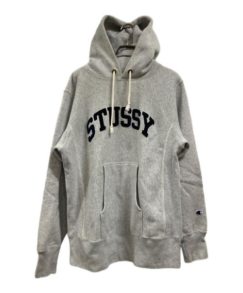 Champion（チャンピオン）Champion (チャンピオン) stussy (ステューシー) プルオーバーパーカー グレー サイズ:Mの古着・服飾アイテム