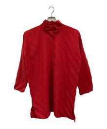 me ISSEY MIYAKE（ミーイッセイ ミヤケ）の古着「スタンドカラープリーツロングシャツ」｜レッド