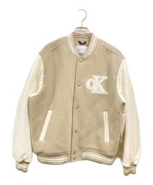 Calvin Klein Jeans（カルバンクラインジーンズ）の古着「バーシティ ボンバー ジャケット」｜グレー×ホワイト