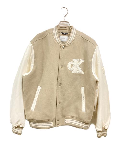 Calvin Klein Jeans（カルバンクラインジーンズ）Calvin Klein Jeans (カルバンクラインジーンズ) バーシティ ボンバー ジャケット グレー×ホワイト サイズ:Sの古着・服飾アイテム