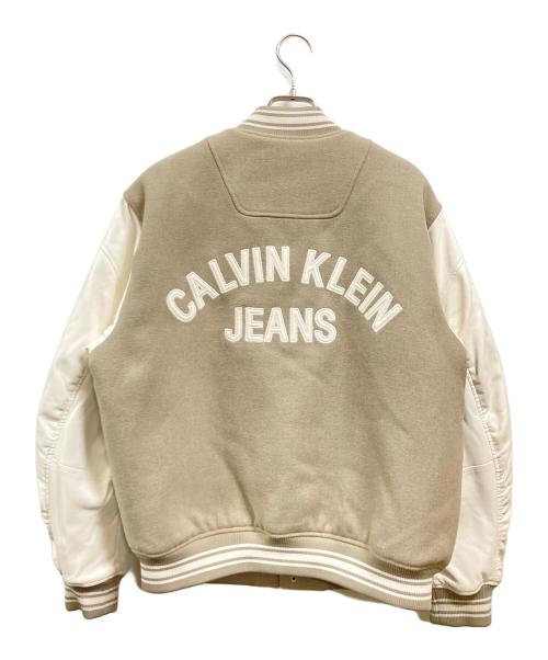 Calvin Klein Jeans（カルバンクラインジーンズ）Calvin Klein Jeans (カルバンクラインジーンズ) バーシティ ボンバー ジャケット グレー×ホワイト サイズ:Sの古着・服飾アイテム