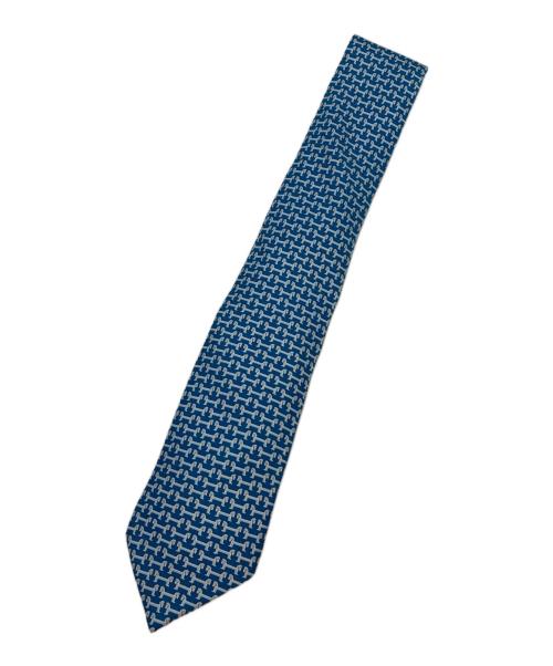 HERMES（エルメス）HERMES (エルメス) 総柄シルクネクタイ ブルー サイズ:-の古着・服飾アイテム