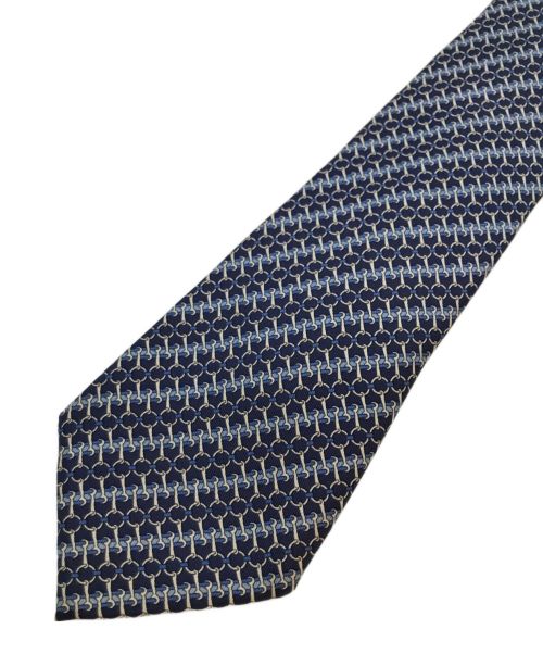 HERMES（エルメス）HERMES (エルメス) シルクネクタイ ネイビー×ホワイト サイズ:-の古着・服飾アイテム