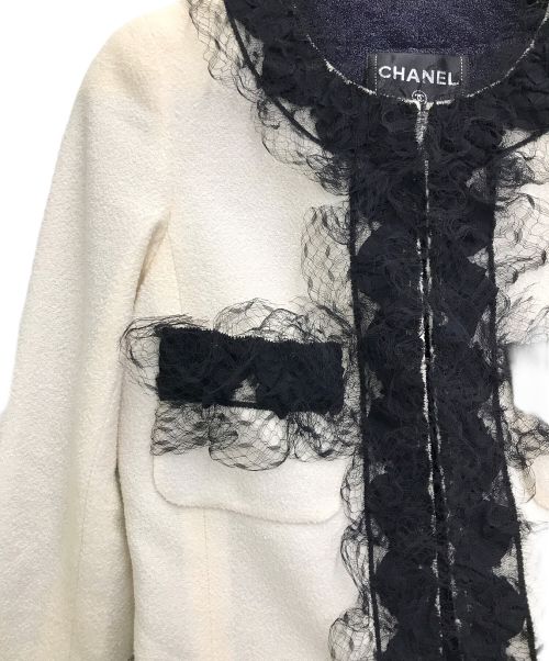 CHANEL（シャネル）CHANEL (シャネル) ツイードジャケット ベージュ×ブラック サイズ:SIZE 34の古着・服飾アイテム