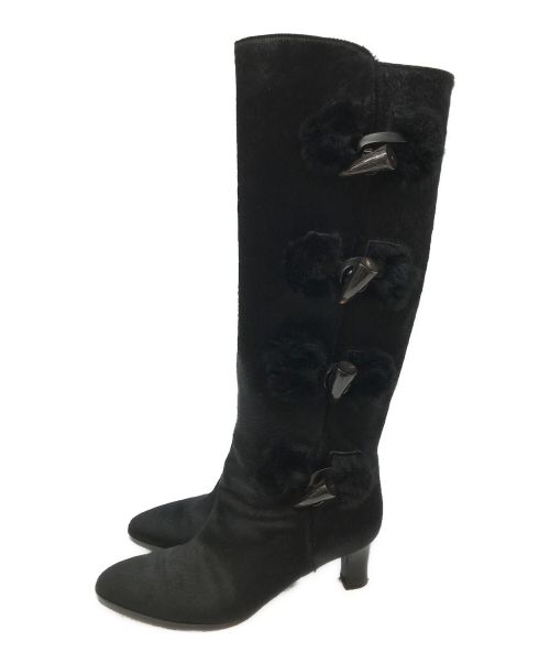Salvatore Ferragamo（サルヴァトーレ フェラガモ）Salvatore Ferragamo (サルヴァトーレ フェラガモ) ハラコトグルブーツ ブラック サイズ:SIZE 6 1/2の古着・服飾アイテム