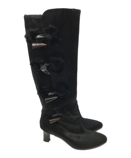 Salvatore Ferragamo（サルヴァトーレ フェラガモ）Salvatore Ferragamo (サルヴァトーレ フェラガモ) ハラコトグルブーツ ブラック サイズ:SIZE 6 1/2の古着・服飾アイテム