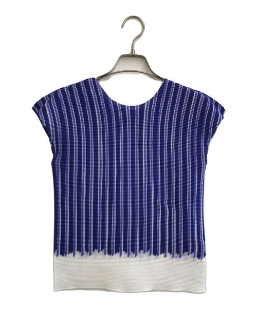 me ISSEY MIYAKE（ミーイッセイ ミヤケ）me ISSEY MIYAKE (ミーイッセイ ミヤケ) ボックスプリーツカットソー ブルー×ホワイト サイズ:FREEの古着・服飾アイテム