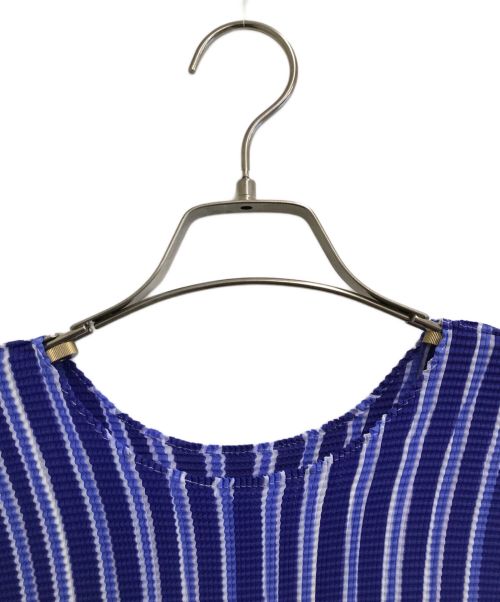 me ISSEY MIYAKE（ミーイッセイ ミヤケ）me ISSEY MIYAKE (ミーイッセイ ミヤケ) ボックスプリーツカットソー ブルー×ホワイト サイズ:FREEの古着・服飾アイテム