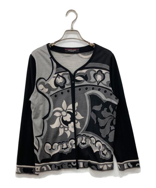LEONARD（レオナール）LEONARD (レオナール) ウールシルクカーディガン ホワイト×ブラック サイズ:ＬＬの古着・服飾アイテム