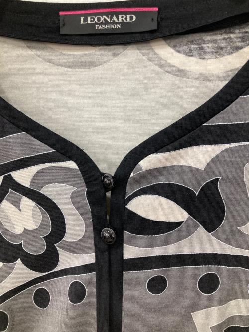 LEONARD（レオナール）LEONARD (レオナール) ウールシルクカーディガン ホワイト×ブラック サイズ:ＬＬの古着・服飾アイテム