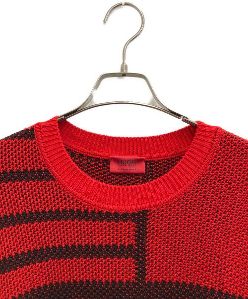 HUGO BOSS（ヒューゴ ボス）HUGO BOSS (ヒューゴ ボス) ジャガードニット レッド×ブラック サイズ:XLの古着・服飾アイテム