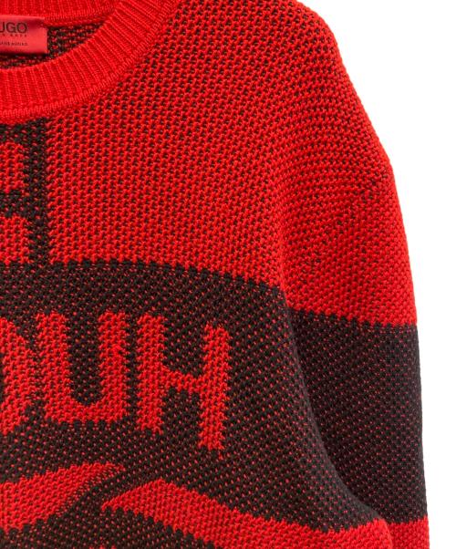 HUGO BOSS（ヒューゴ ボス）HUGO BOSS (ヒューゴ ボス) ジャガードニット レッド×ブラック サイズ:XLの古着・服飾アイテム