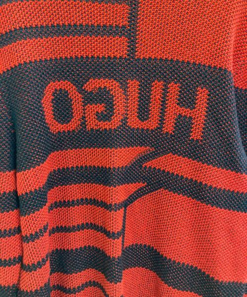 HUGO BOSS（ヒューゴ ボス）HUGO BOSS (ヒューゴ ボス) ジャガードニット レッド×ブラック サイズ:XLの古着・服飾アイテム