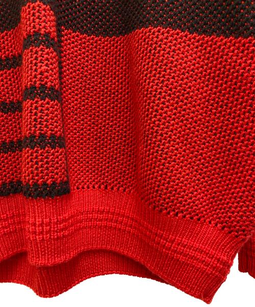HUGO BOSS（ヒューゴ ボス）HUGO BOSS (ヒューゴ ボス) ジャガードニット レッド×ブラック サイズ:XLの古着・服飾アイテム