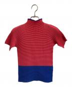 ISSEY MIYAKE WHITE LABELイッセイミヤケホワイトレーベル）の古着「バイカラープリーツカットソー」｜ピンク×ブルー