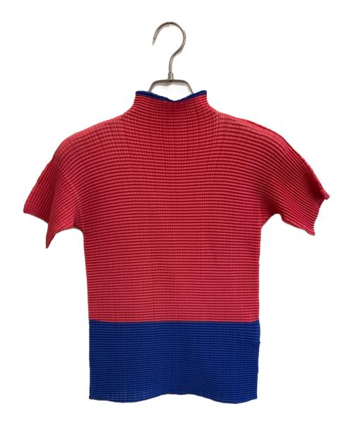 ISSEY MIYAKE WHITE LABEL（イッセイミヤケホワイトレーベル）ISSEY MIYAKE WHITE LABEL (イッセイミヤケホワイトレーベル) バイカラープリーツカットソー ピンク×ブルー サイズ:2の古着・服飾アイテム