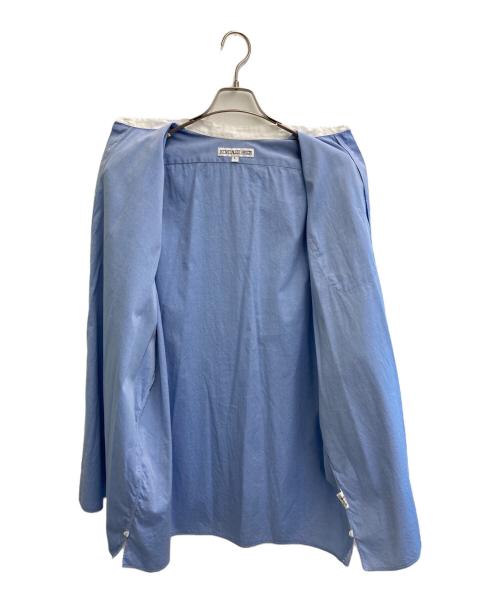 INDIVIDUALIZED SHIRTS（インディビジュアライズドシャツ）INDIVIDUALIZED SHIRTS (インディビジュアライズドシャツ) バンドカラーシャツ ブルー×ホワイト サイズ:ｌの古着・服飾アイテム
