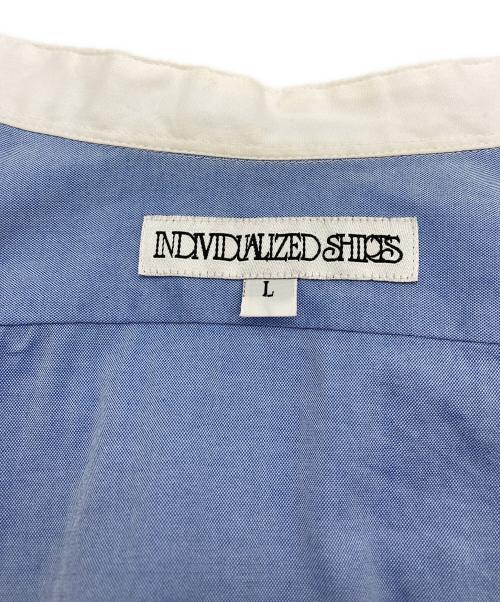 INDIVIDUALIZED SHIRTS（インディビジュアライズドシャツ）INDIVIDUALIZED SHIRTS (インディビジュアライズドシャツ) バンドカラーシャツ ブルー×ホワイト サイズ:ｌの古着・服飾アイテム