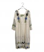 GRACE CONTINENTAL（グレースコンチネンタル）の古着「フラワー刺繍エスニックワンピース」｜ホワイト