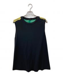 TOKUKO1erVOL（トクコプルミエヴォル）の古着「ノースリーブカットソー」｜ブラック×グリーン