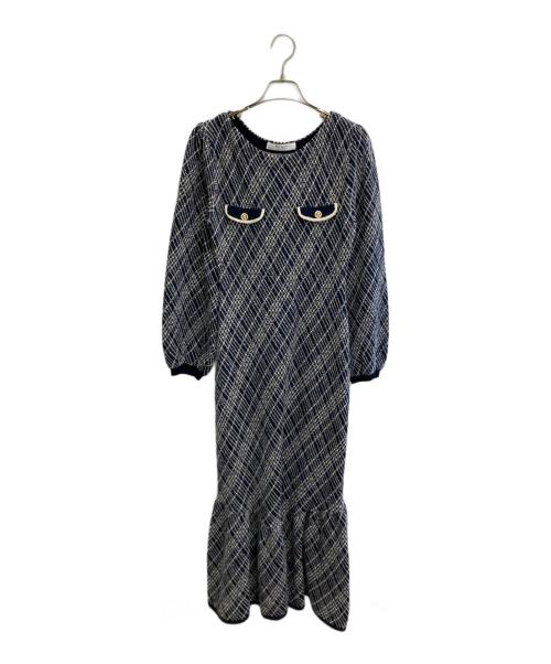 HER LIP TO（ハーリップトゥ）HER LIP TO (ハーリップトゥ) Vosges Jacquard Knit Dress ホワイト×ネイビー サイズ:Mの古着・服飾アイテム