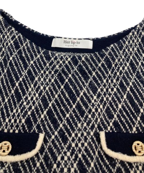 HER LIP TO（ハーリップトゥ）HER LIP TO (ハーリップトゥ) Vosges Jacquard Knit Dress ホワイト×ネイビー サイズ:Mの古着・服飾アイテム