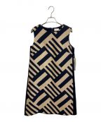 GRACE CLASSグレースクラス）の古着「バイカラーサックドレス」｜ネイビー×ベージュ