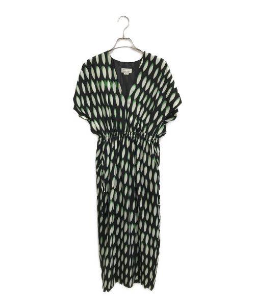 DRIES VAN NOTEN（ドリスヴァンノッテン）DRIES VAN NOTEN (ドリスヴァンノッテン) LEN LYE (レン・ライ) 総柄ワンピース ブラック×グリーン サイズ:34の古着・服飾アイテム
