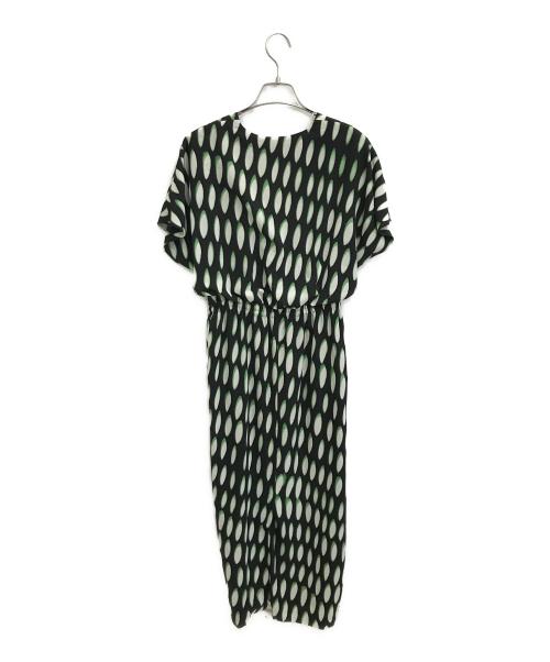 DRIES VAN NOTEN（ドリスヴァンノッテン）DRIES VAN NOTEN (ドリスヴァンノッテン) LEN LYE (レン・ライ) 総柄ワンピース ブラック×グリーン サイズ:34の古着・服飾アイテム