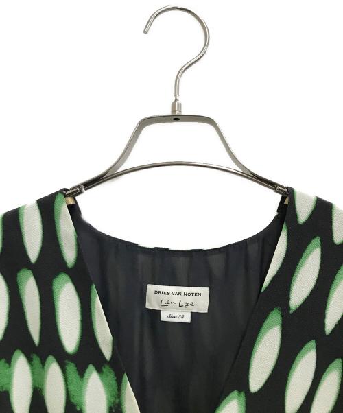 DRIES VAN NOTEN（ドリスヴァンノッテン）DRIES VAN NOTEN (ドリスヴァンノッテン) LEN LYE (レン・ライ) 総柄ワンピース ブラック×グリーン サイズ:34の古着・服飾アイテム