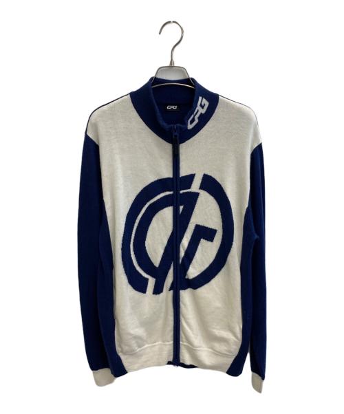 CPG GOLF（シーピージー ゴルフ）CPG GOLF (シーピージー ゴルフ) Full Zipup Logo Motif Knit Blouzon ホワイト×ブルー サイズ:SIZE Mの古着・服飾アイテム