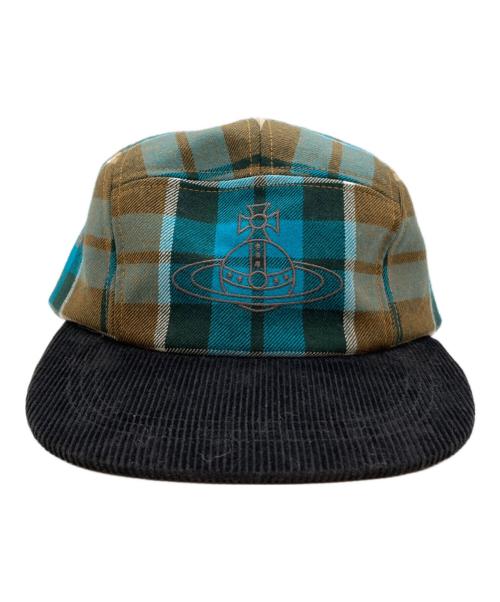 Vivienne Westwood（ヴィヴィアンウエストウッド）Vivienne Westwood (ヴィヴィアンウエストウッド) タータンチェックキャップ ブルーの古着・服飾アイテム