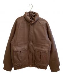 Eddie Bauer（エディーバウアー）の古着「レザーダウンジャケット」｜ブラウン