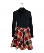 BLUE LABEL CRESTBRIDGEブルーレーベルクレストブリッジ）の古着「クレストブリッジチェッククロッシングビエラドッキングドレス」｜ブラック×レッド