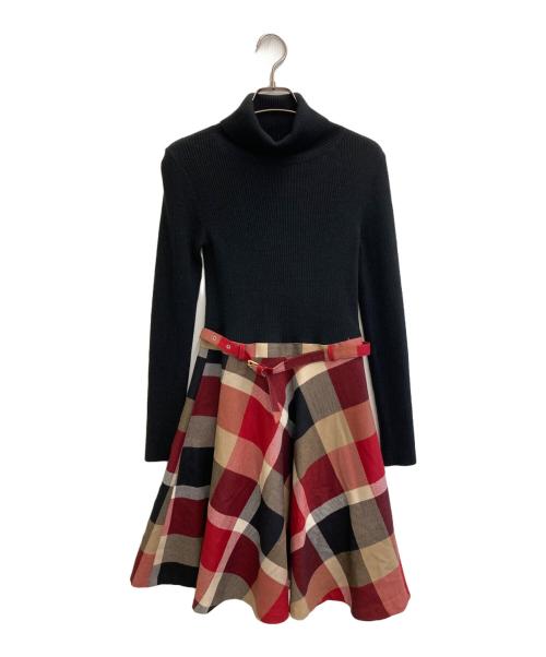 BLUE LABEL CRESTBRIDGE（ブルーレーベルクレストブリッジ）BLUE LABEL CRESTBRIDGE (ブルーレーベルクレストブリッジ) クレストブリッジチェッククロッシングビエラドッキングドレス ブラック×レッド サイズ:36の古着・服飾アイテム