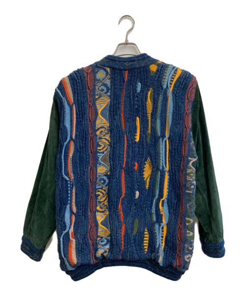 Coogi（クージー）Coogi (クージー) ドッキングニットブルゾン ブルー×グリーン サイズ:Mの古着・服飾アイテム