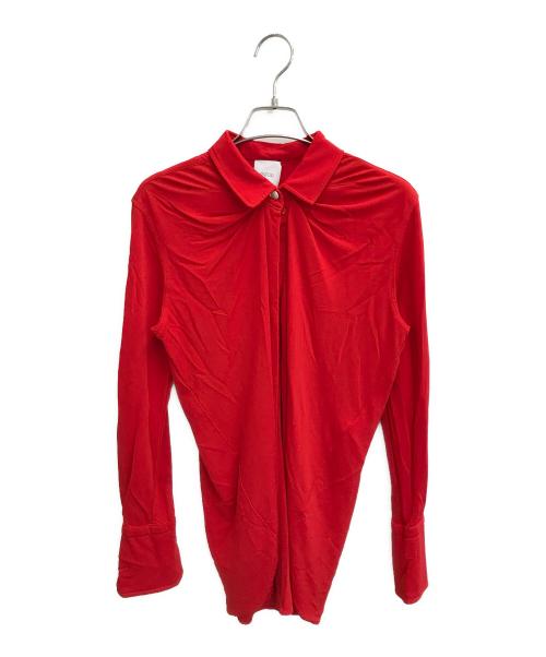 patou（パトゥ）Patou (パトゥ) ピーターパンカラー ジャージー ブラウス レッド サイズ:Lの古着・服飾アイテム