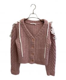 CECILIE BAHNSEN（セシリーバンセン）の古着「MILO JUMPERメリノウール アルパカ襟付きケーブルカーディガン」｜ピンク