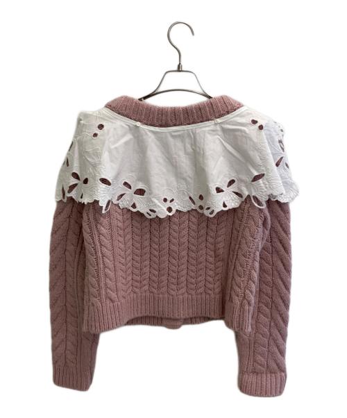 CECILIE BAHNSEN（セシリーバンセン）Cecilie Bahnsen (セシリーバンセン) MILO JUMPERメリノウール アルパカ襟付きケーブルカーディガン ピンク サイズ:XSの古着・服飾アイテム