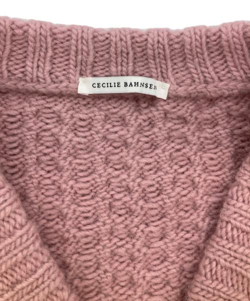 CECILIE BAHNSEN（セシリーバンセン）Cecilie Bahnsen (セシリーバンセン) MILO JUMPERメリノウール アルパカ襟付きケーブルカーディガン ピンク サイズ:XSの古着・服飾アイテム