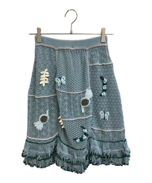 rurumu:（ルルムウ）rurumu: (ルルムウ) crochet motif knit skirt スカイブルー サイズ:FREEの古着・服飾アイテム