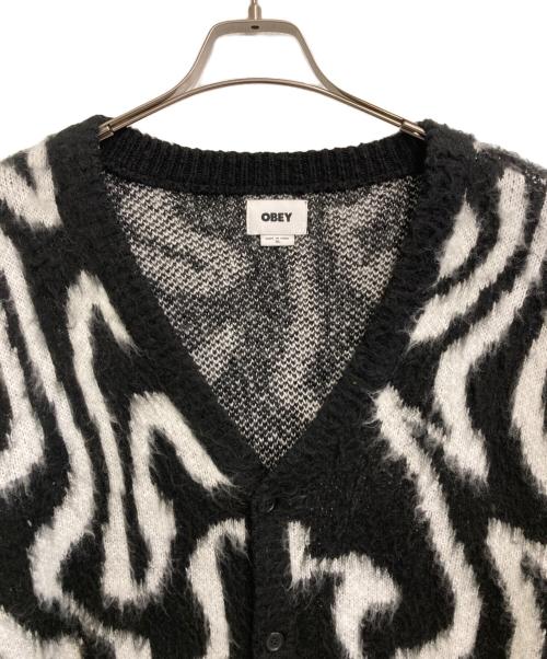 OBEY（オベイ）OBEY (オベイ) カーディガン ブラック×ホワイト サイズ:XLの古着・服飾アイテム