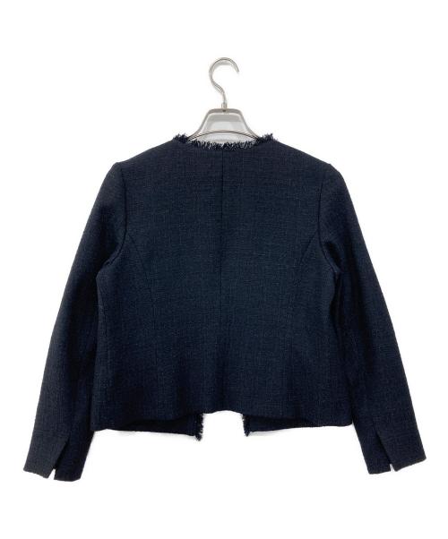 UNTITLED（アンタイトル）UNTITLED (アンタイトル) ラメツイード ノーカラージャケット ネイビー サイズ:3の古着・服飾アイテム
