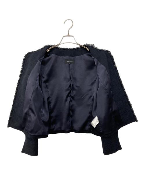 UNTITLED（アンタイトル）UNTITLED (アンタイトル) ラメツイード ノーカラージャケット ネイビー サイズ:3の古着・服飾アイテム